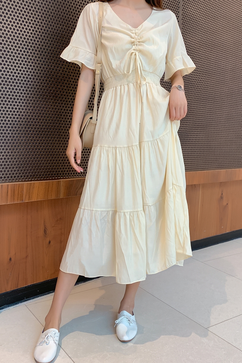 Kilakilastyle Com カジュアルワンピース ノーカラー ギャザー フリル 五分袖 春 夏 Ptxh759