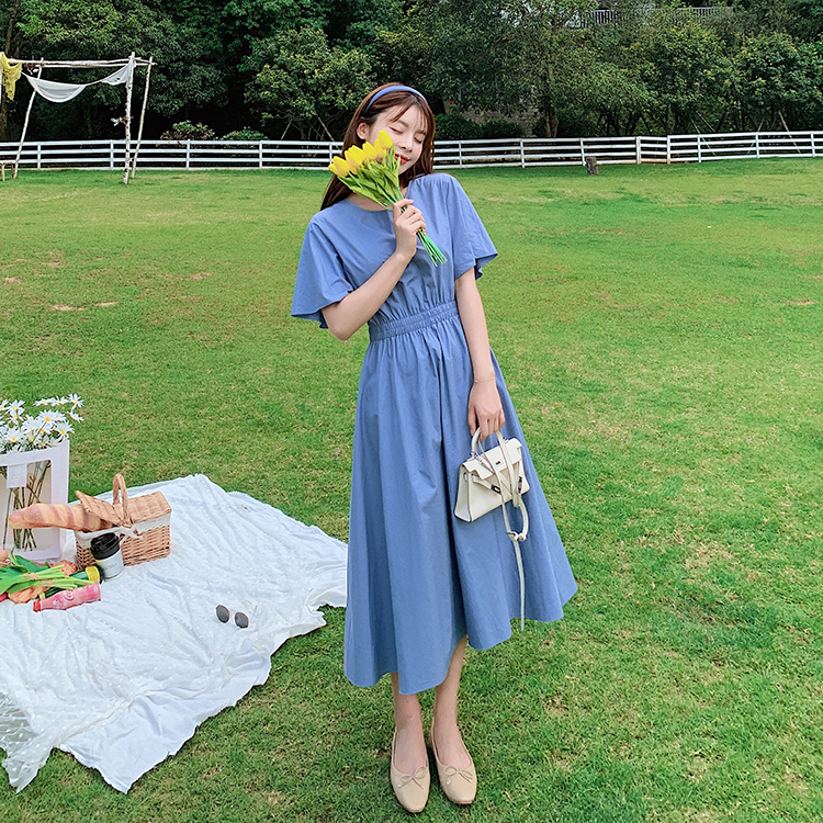 Kilakilastyle Com カジュアルワンピース フレア袖 くすみブルー Aライン ミモレ丈 春 夏 秋 Ptxj457