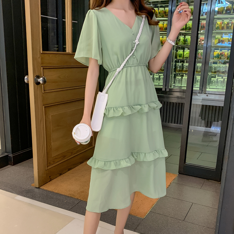 Kilakilastyle Com カジュアルワンピース フレア袖 ノーカラー フリル ティアード 春 夏 Ptxj805