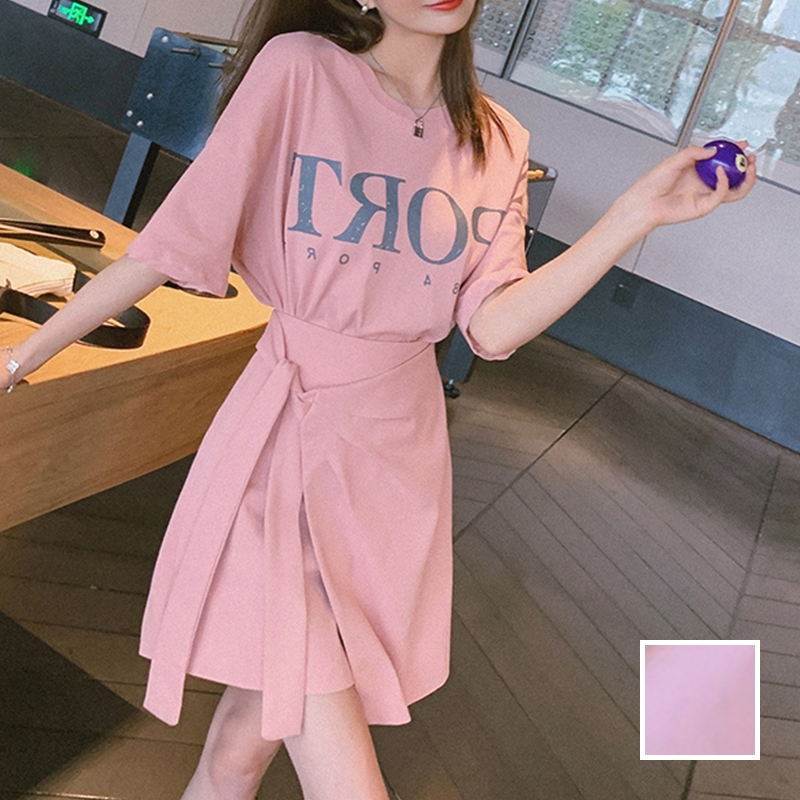 韓国 ファッション セットアップ 春 夏 カジュアル PTXK364  オーバーサイズ ロゴＴシャツ ラップ風 ミニ オルチャン シンプル 定番 セレカジの写真1枚目