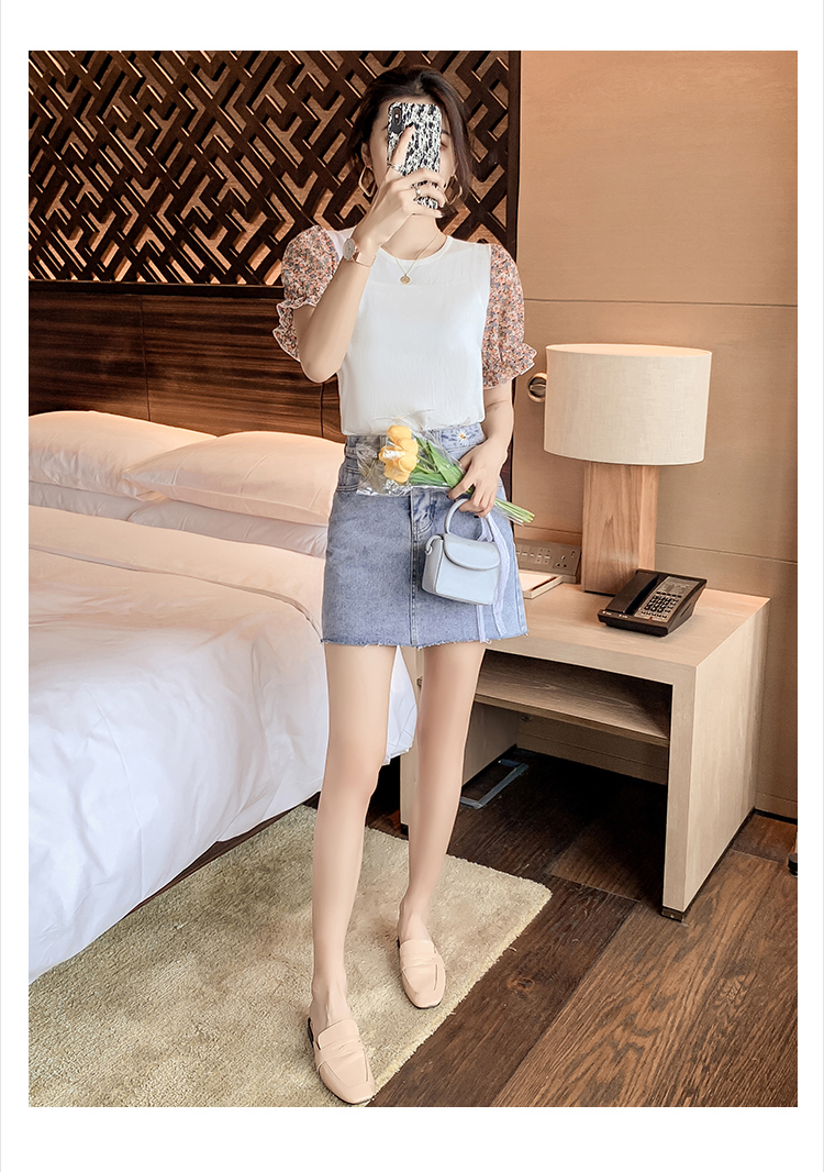 韓国 ファッション トップス ニット セーター 春 夏 カジュアル PTXK592  パフスリーブ 異素材ミックス ブラウス風 オルチャン シンプル 定番 セレカジの写真9枚目