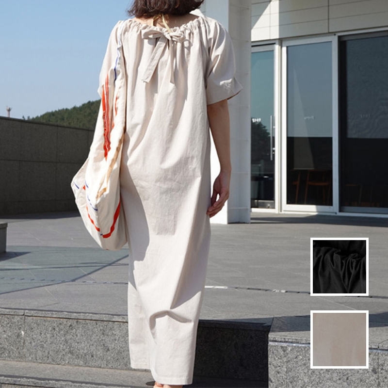 韓国 ファッション ワンピース 春 夏 カジュアル PTXK914  ギャザーディテール バックリボン ゆったり オルチャン シンプル 定番 セレカジの写真1枚目