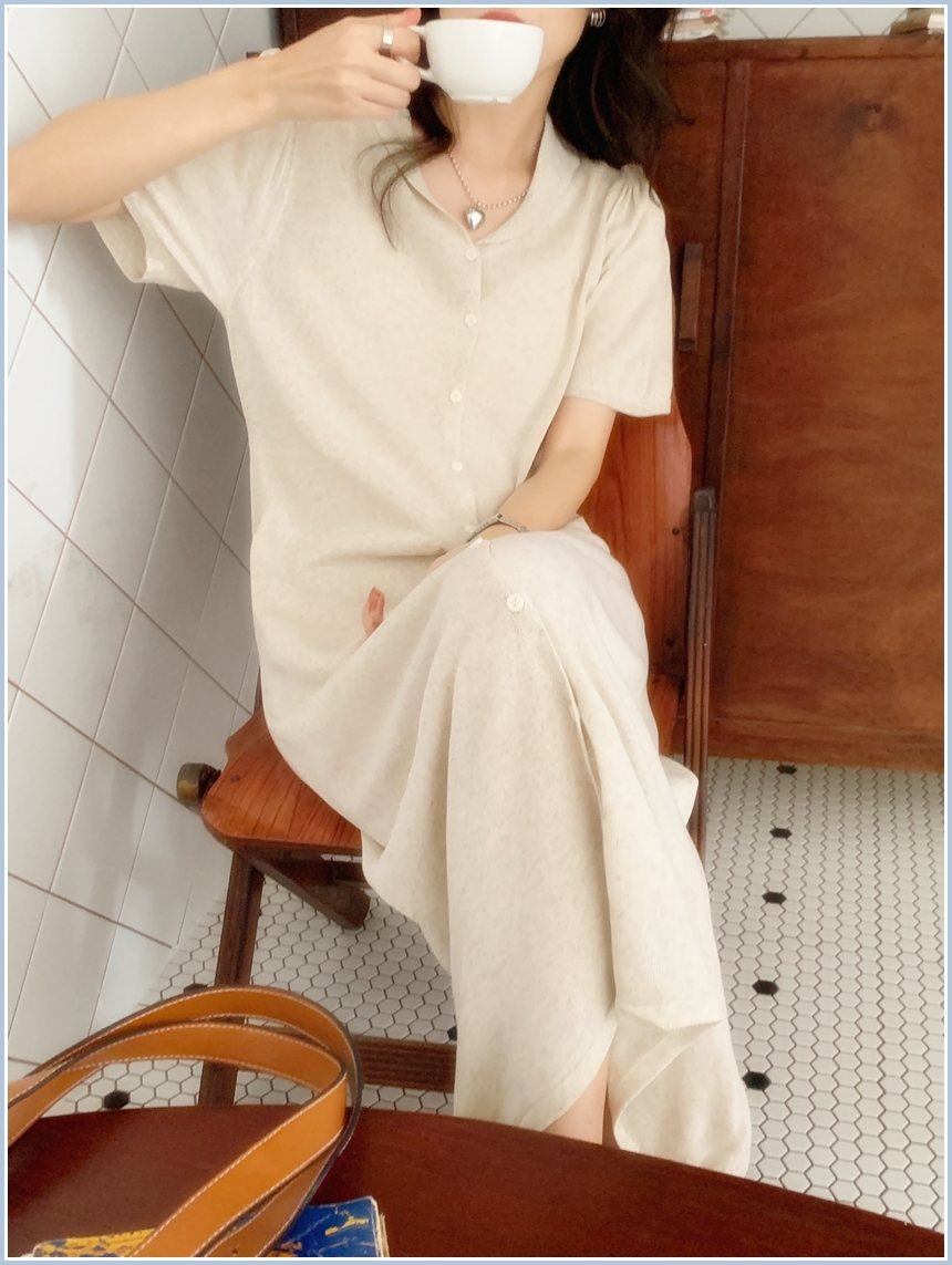 韓国 ファッション ワンピース 春 夏 カジュアル PTXL075  ニット風 とろみ素材 シアー ゆるタイト オルチャン シンプル 定番 セレカジの写真12枚目