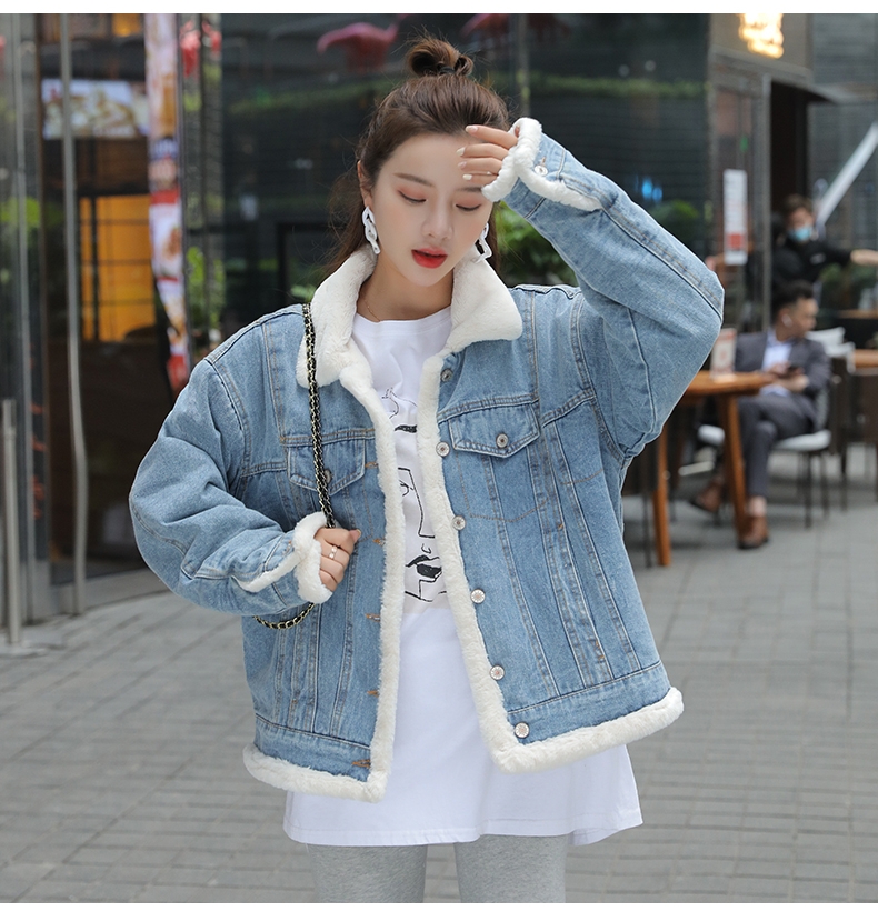 韓国 ファッション アウター ブルゾン 秋 冬 カジュアル PTXL701  エコファー デニム リバーシブル ドッキング オルチャン シンプル 定番 セレカジの写真8枚目