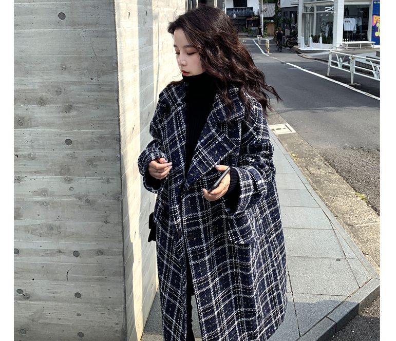 韓国 ファッション アウター コート 秋 冬 カジュアル PTXL866  オーバーサイズ ツイード風 チェック 羽織り オルチャン シンプル 定番 セレカジの写真3枚目