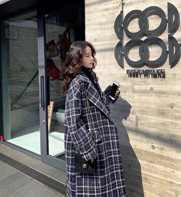 韓国 ファッション アウター コート 秋 冬 カジュアル PTXL866  オーバーサイズ ツイード風 チェック 羽織り オルチャン シンプル 定番 セレカジの写真7枚目