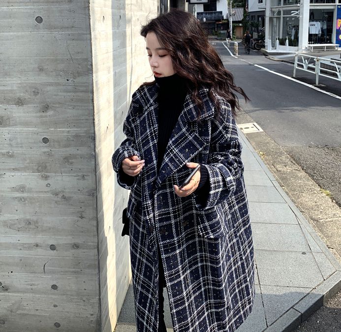 韓国 ファッション アウター コート 秋 冬 カジュアル PTXL866  オーバーサイズ ツイード風 チェック 羽織り オルチャン シンプル 定番 セレカジの写真13枚目
