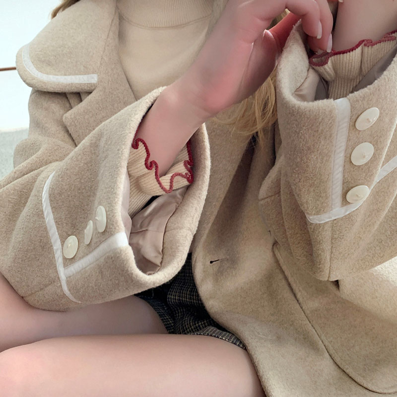 韓国 ファッション アウター コート 秋 冬 カジュアル PTXL954  ビッグカラー ライン ベイクドカラー キュート オルチャン シンプル 定番 セレカジの写真4枚目