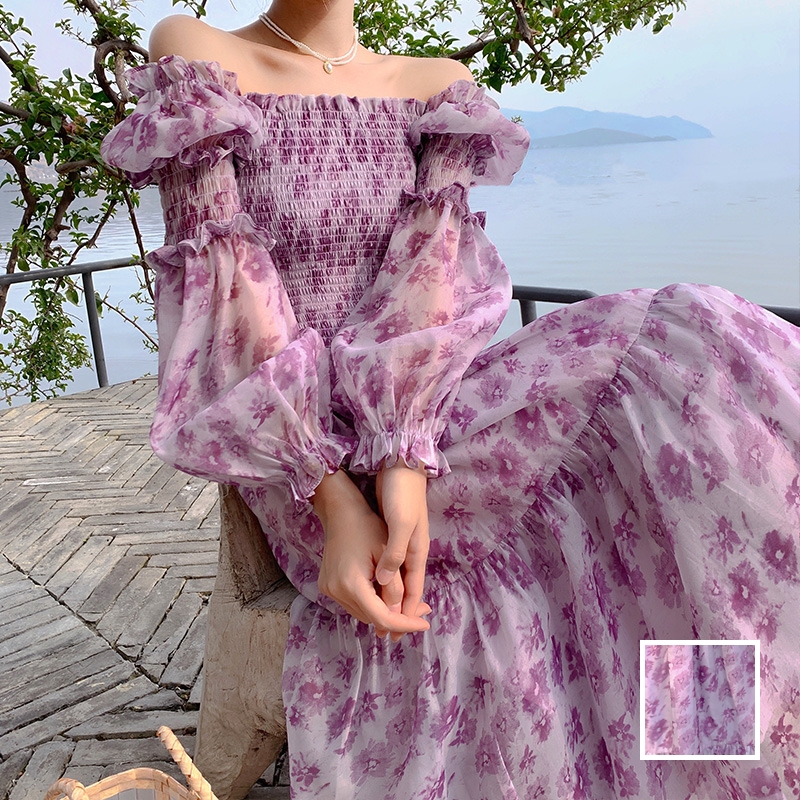 Kilakilastyle Com リゾートワンピース シアー シフォン風 ボリューム袖 オフショル 秋 冬 Ptxm118