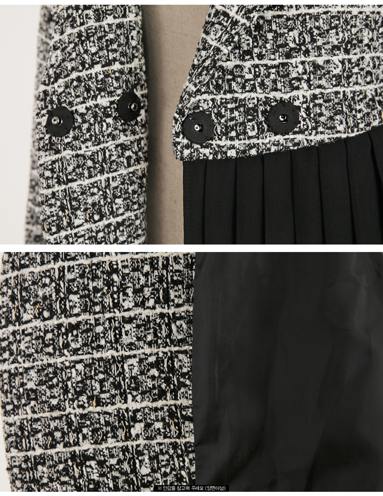 韓国 ファッション アウター ジャケット 秋 冬 パーティー ブライダル PTXM190  アシンメトリー プリーツ ツイード風 モダン 二次会 セレブ きれいめの写真15枚目