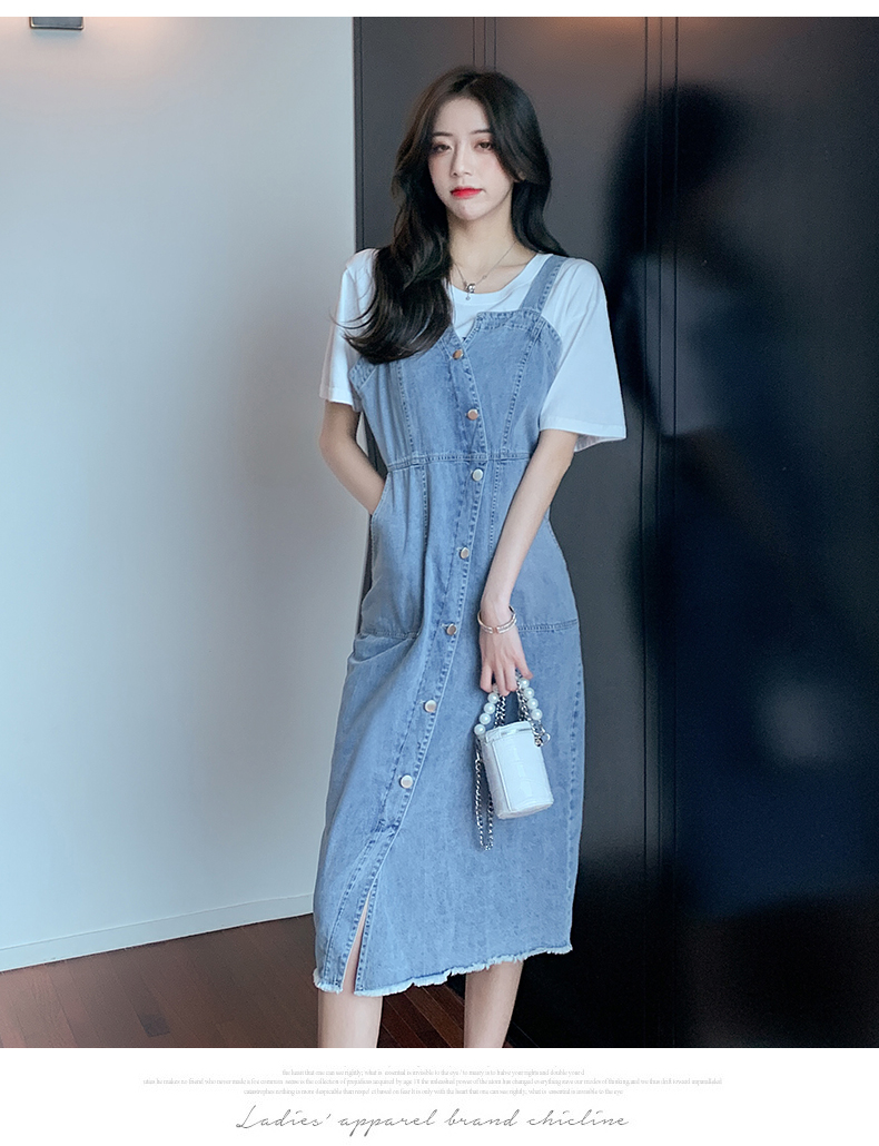 韓国 ファッション ワンピース 春 夏 カジュアル PTXM991  アシンメトリー ジャンスカ カットオフデニム オルチャン シンプル 定番 セレカジの写真14枚目