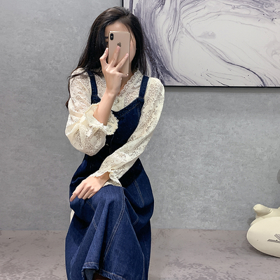 韓国 ファッション セットアップ 春 夏 カジュアル PTXM997  レース ブラウス デニム Aライン ジャンスカ オルチャン シンプル 定番 セレカジの写真3枚目