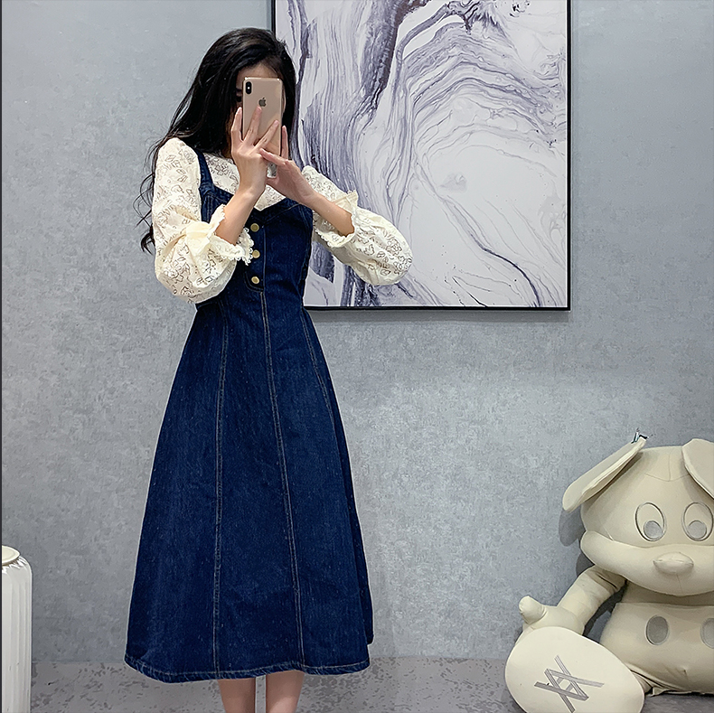 韓国 ファッション セットアップ 春 夏 カジュアル PTXM997  レース ブラウス デニム Aライン ジャンスカ オルチャン シンプル 定番 セレカジの写真10枚目