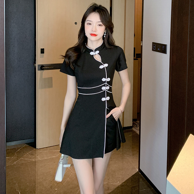 チャイナドレス ドレス ブラック 韓国 オルチャン シック シンプル