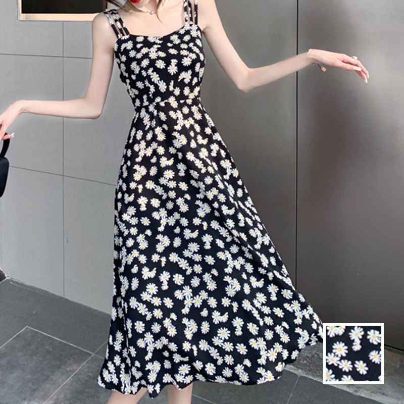 韓国 ファッション ワンピース 春 夏 カジュアル PTXN709  デコルテ見せ キャミワンピース Aライン オルチャン シンプル 定番 セレカジの写真1枚目