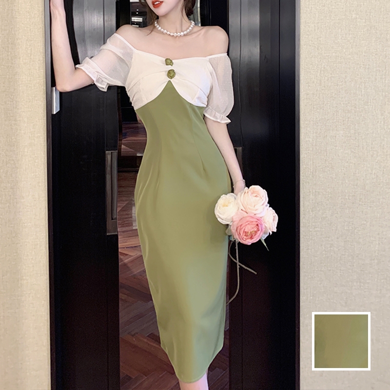 ワンピースドレス総レース結婚式お呼ばれパーティー人気お洒落かわいい韓国緑M 18 通販