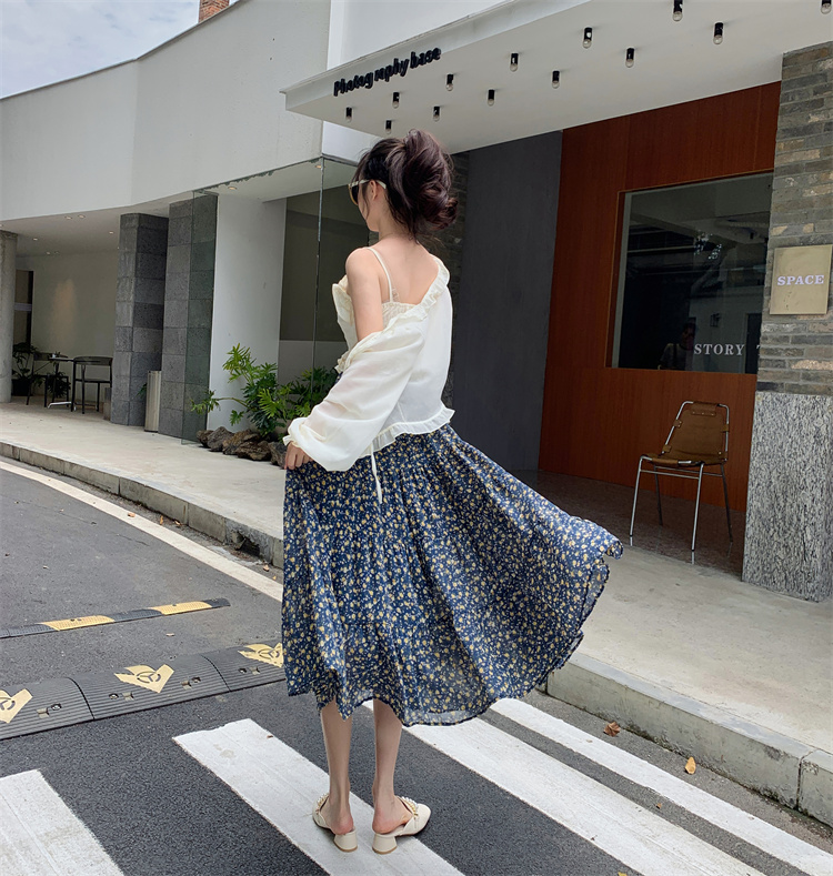 韓国 ファッション スカート ボトムス 春 夏 カジュアル PTXN849  小花 シアー ティアード ギャザー ドレープ オルチャン シンプル 定番 セレカジの写真9枚目